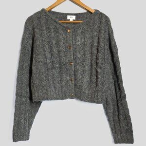 NWT $108 CULT GAIA CROPPED CABLE KNIT CARDIGAN SWEATER IN GRAY SIZE XL